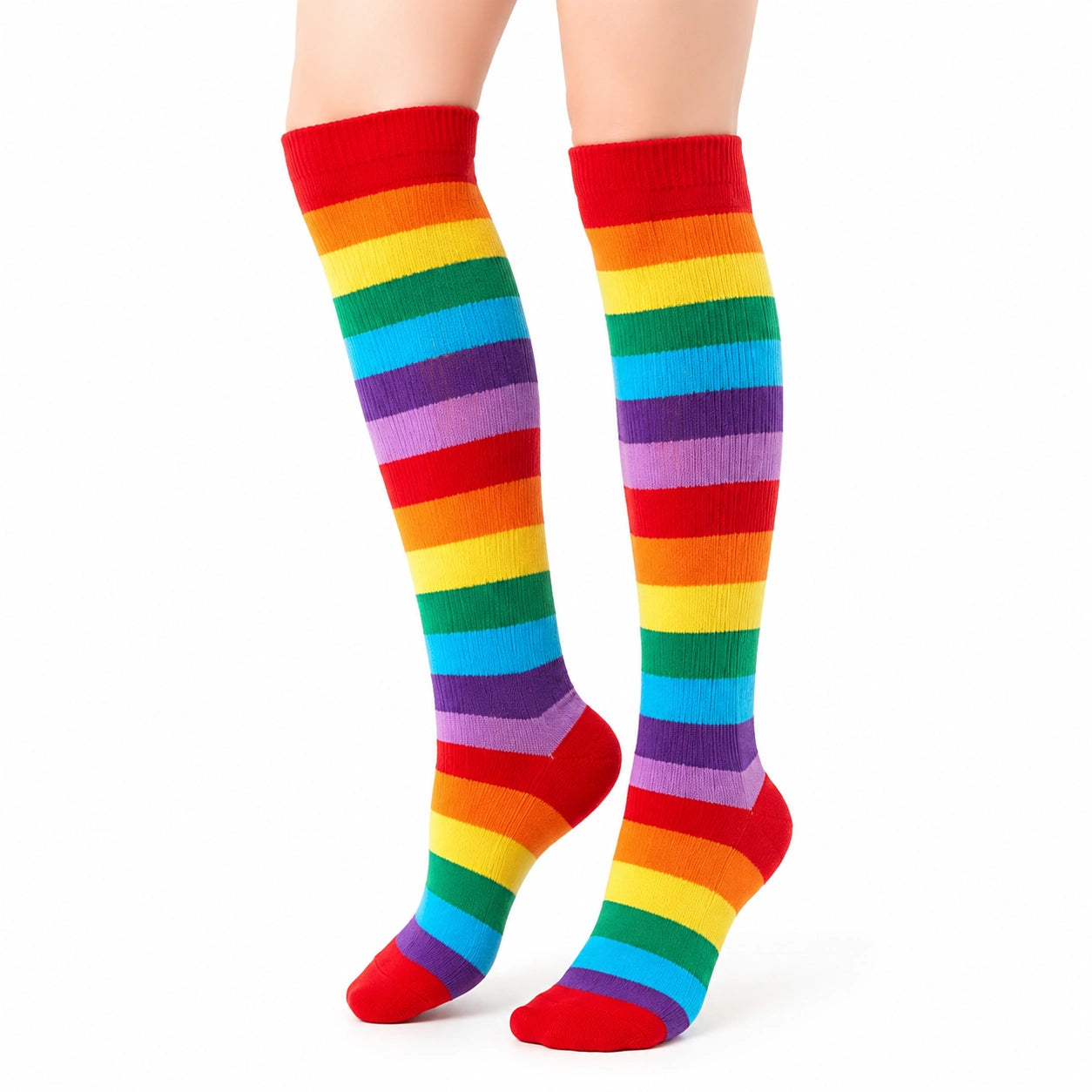 Calze al ginocchio 39-42 in maglia a righe arcobaleno stile vivace