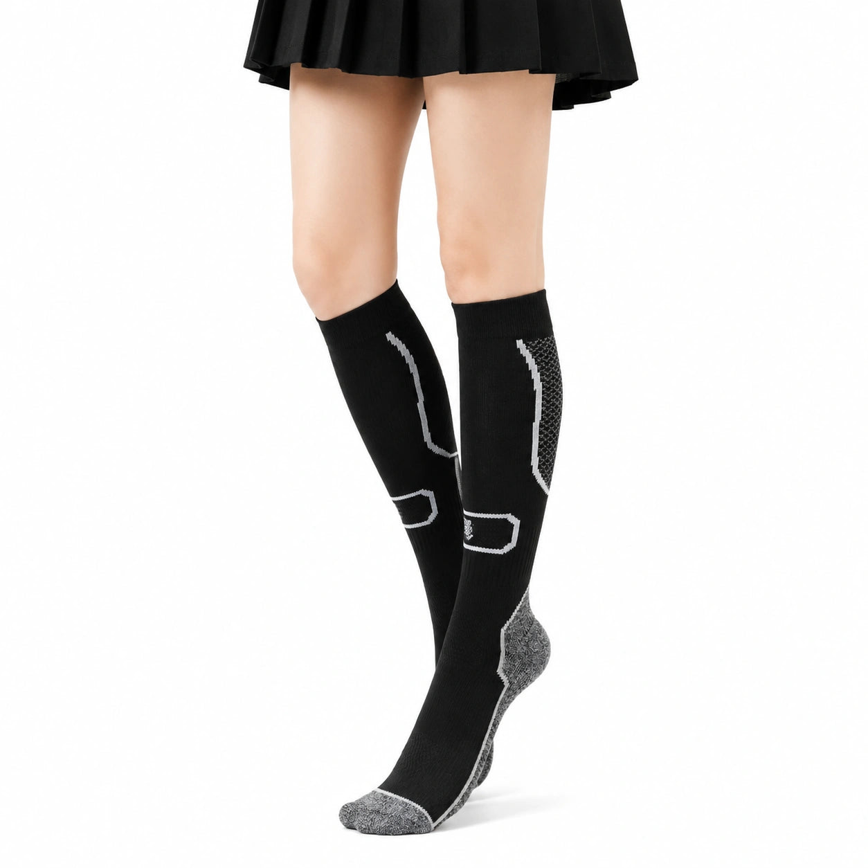 Calze sportive al ginocchio 35-38 in maglia nero/grigio con supporto elastico