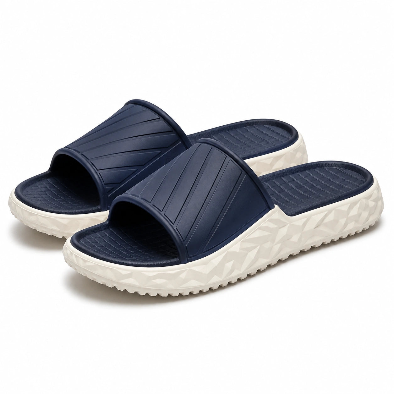 Ciabatte 38/39 in EVA blu navy e bianco - suola rialzata antiscivolo