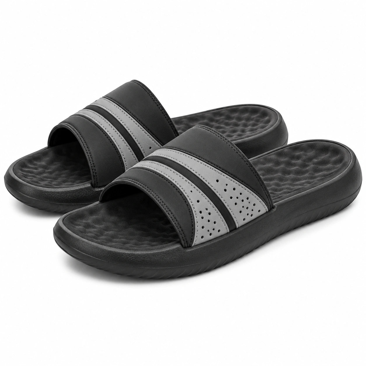 Ciabatte 40/41 in materiale sintetico nero/grigio con fascia traforata per uso quotidiano