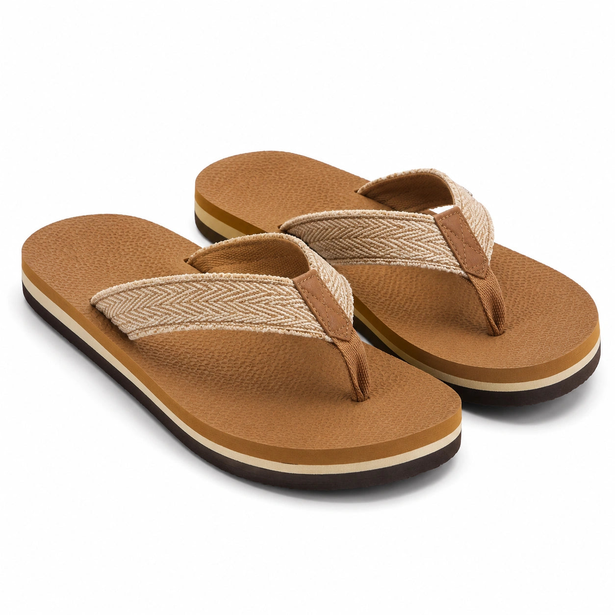 Infradito 36/37 in tessuto beige e marrone - suola sintetica stile casual