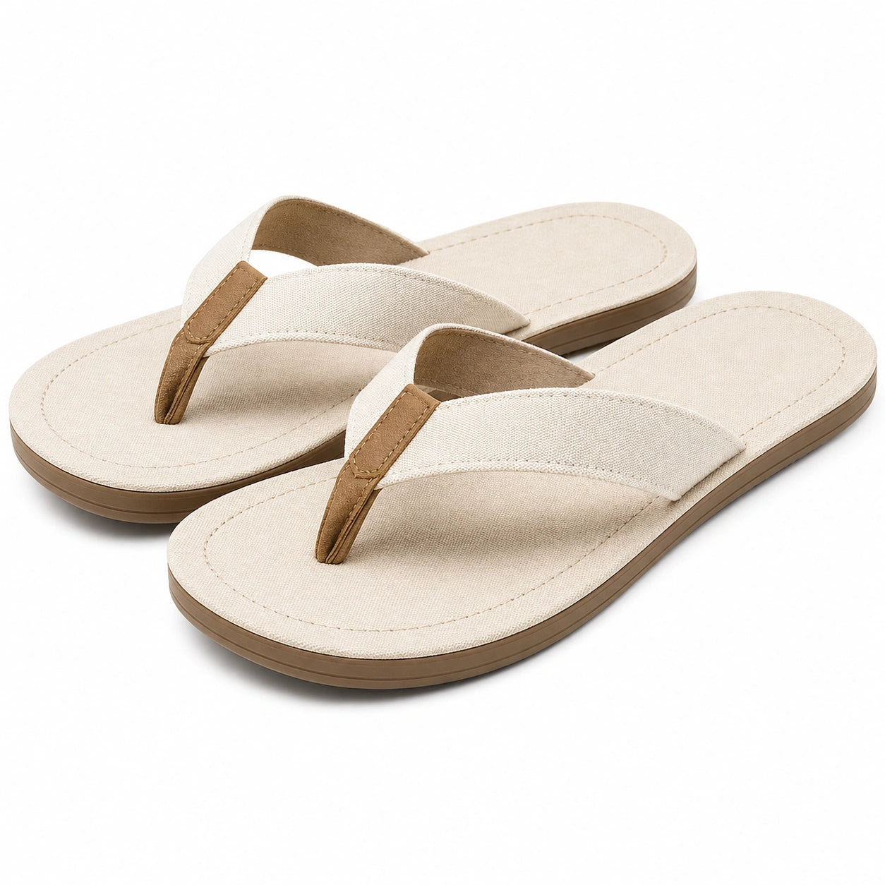 Infradito donna 38/39 in tessuto beige e marrone - suola piatta casual