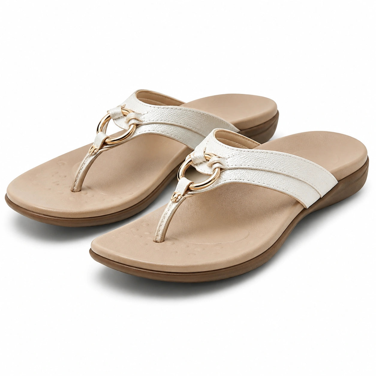 Infradito donna 40/41 beige e bianco in materiale sintetico con dettaglio metallico