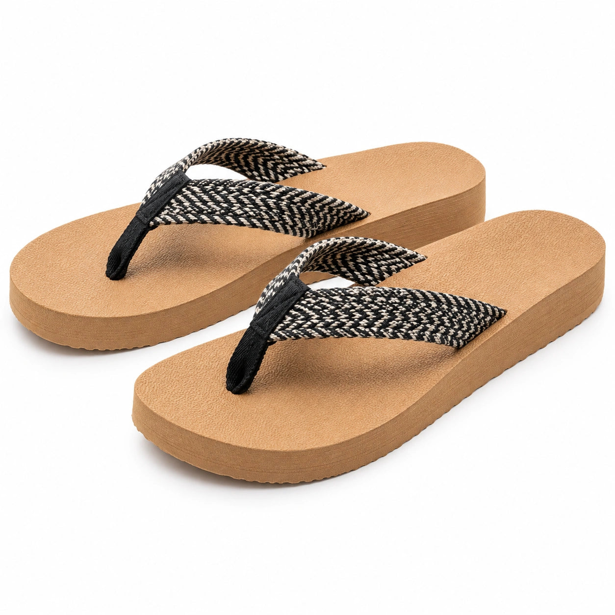 Infradito 40/41 con suola spessa beige e fasce intrecciate nere