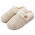 Pantofole da donna 40/41 in tessuto beige con fodera effetto pelliccia - suola piatta per interno