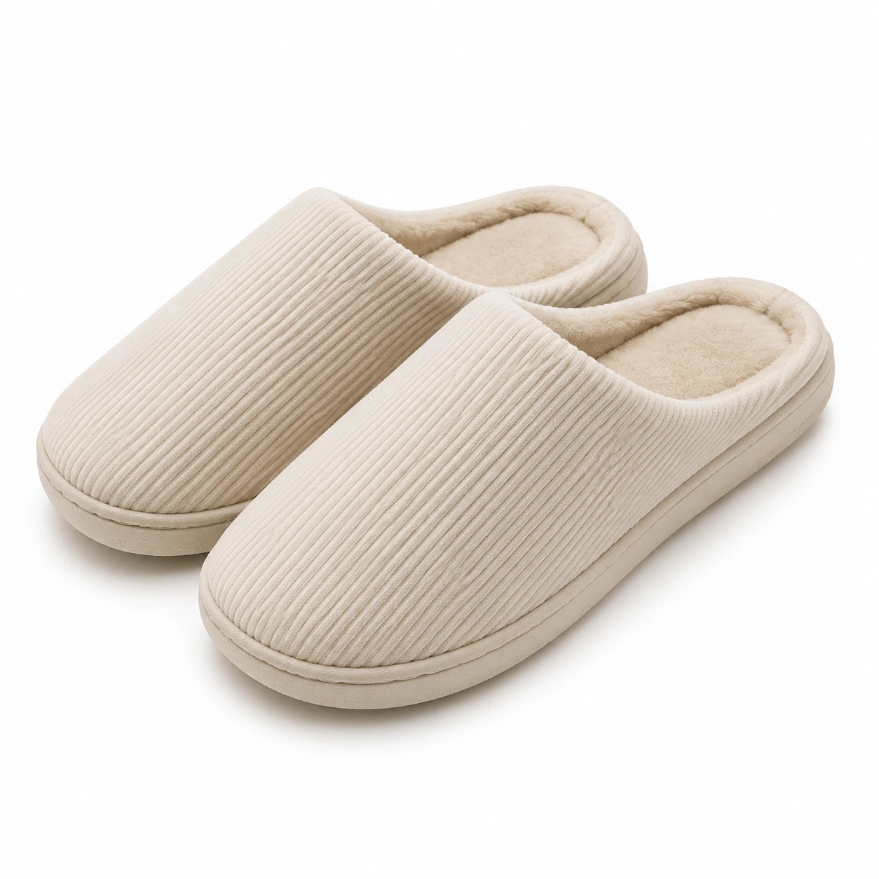 Pantofole da casa 36/37 in tessuto a coste beige - morbide imbottite